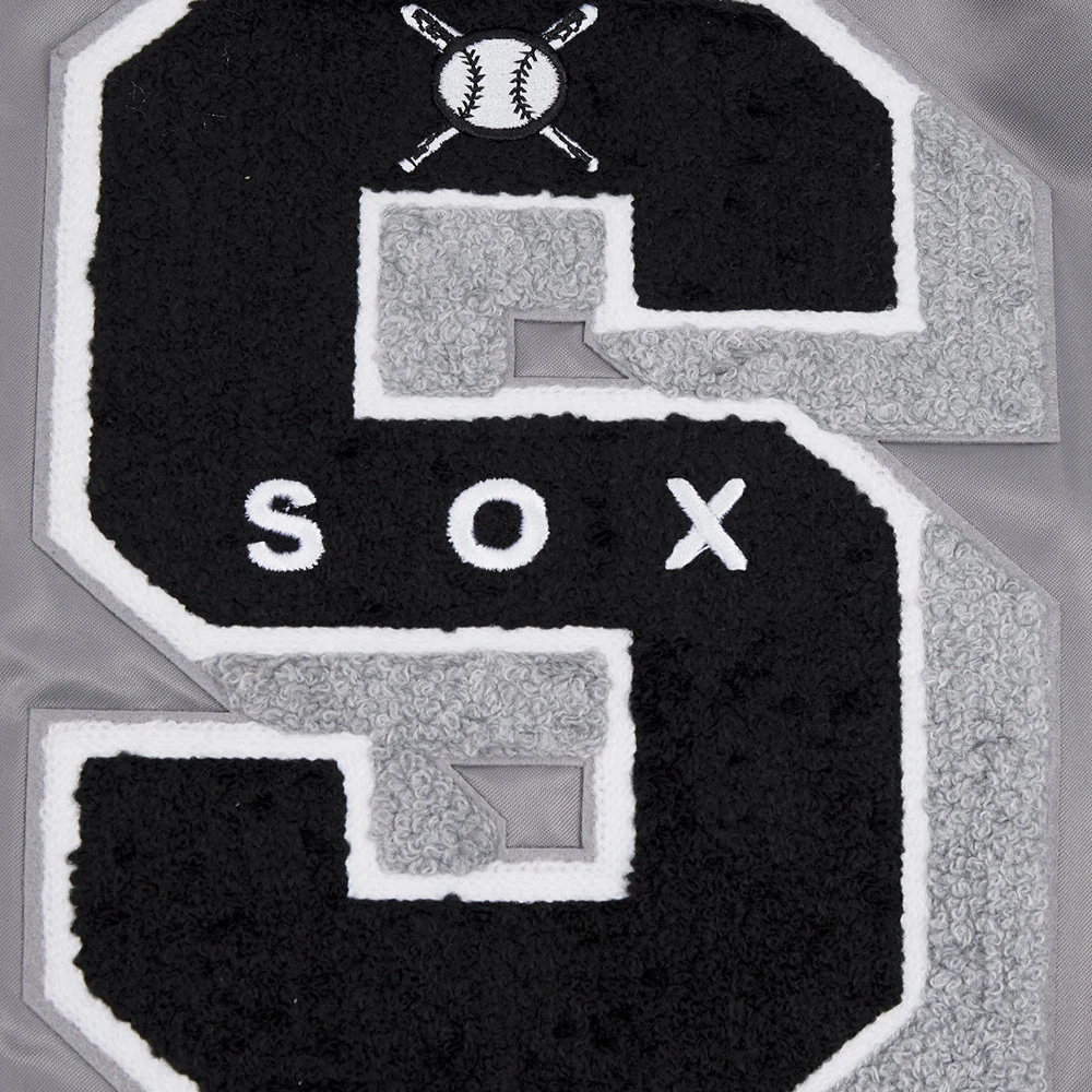 Chicago White Sox Old English Ribbed Knitted Satin Varsity Jacket – Gray 5