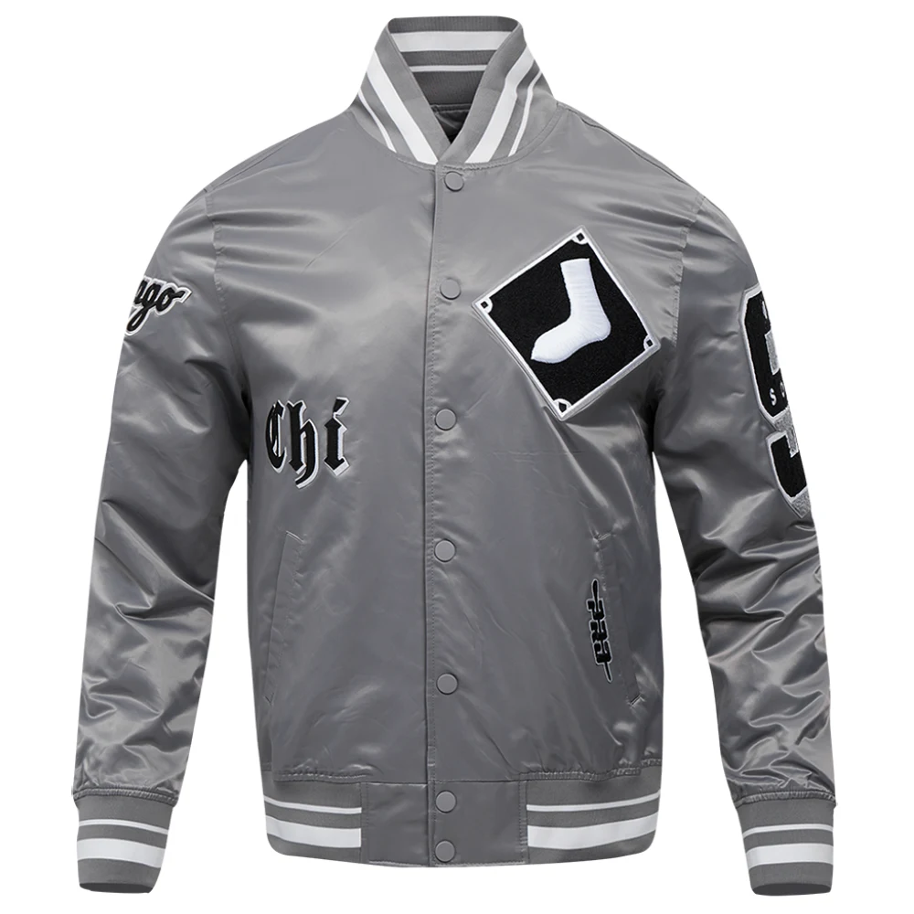 Chicago White Sox Old English Ribbed Knitted Satin Varsity Jacket – Gray