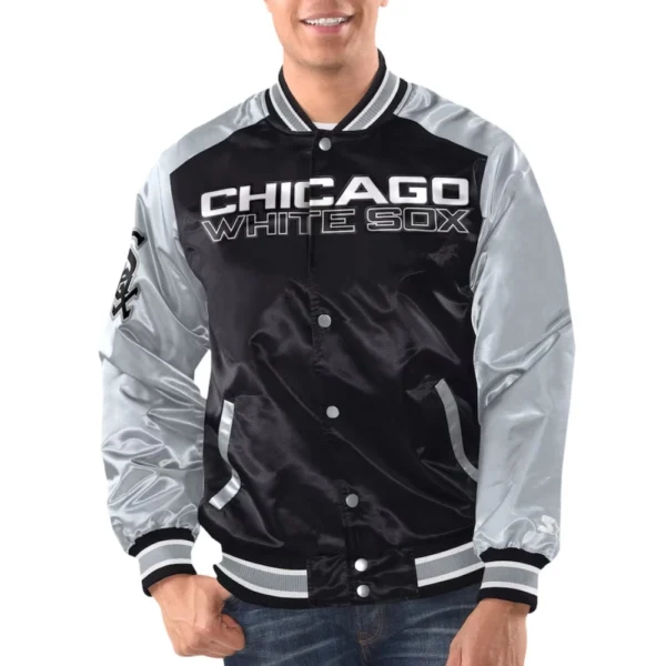 Chicago White Sox Renegade BlackGrey Satin Varsity Jacket