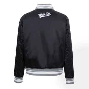 Chicago White Sox Script Tail Black Satin Varsity Jacket 1
