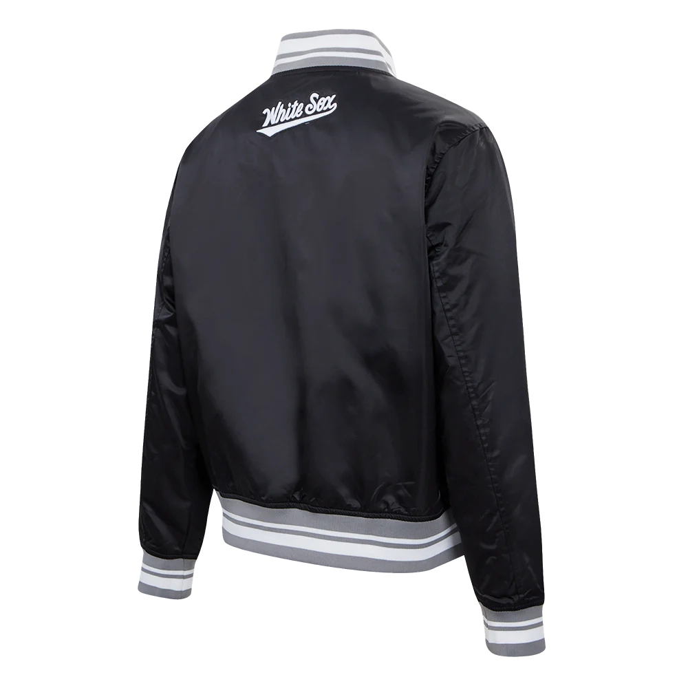 Chicago White Sox Script Tail Black Satin Varsity Jacket 3
