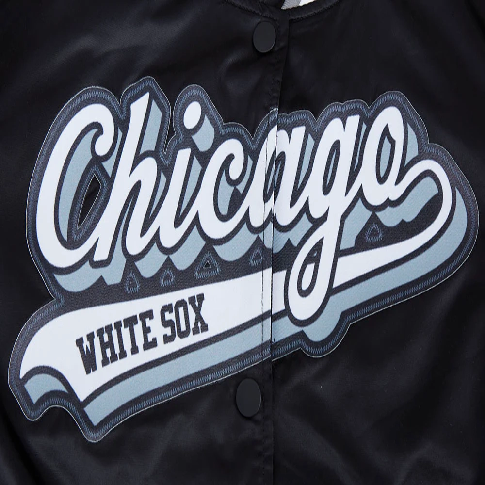Chicago White Sox Script Tail Black Satin Varsity Jacket 4