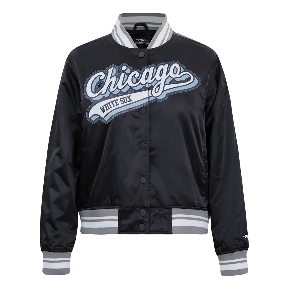 Chicago White Sox Script Tail Black Satin Varsity Jacket