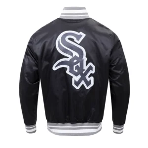Chicago White Sox Script Tail Men’s Black Satin Varsity Jacket 1