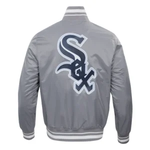 Chicago White Sox Script Tail Satin Varsity Gray Jacket 1