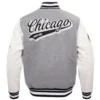 Chicago White Sox Script Tail Wool & Leather GrayWhite Varsity Jacket 1