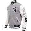 Chicago White Sox Script Tail Wool & Leather GrayWhite Varsity Jacket 2