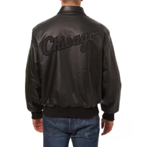 Chicago White Sox Shirt Collar Full Leather Black Bomber Varsity Jacket 1