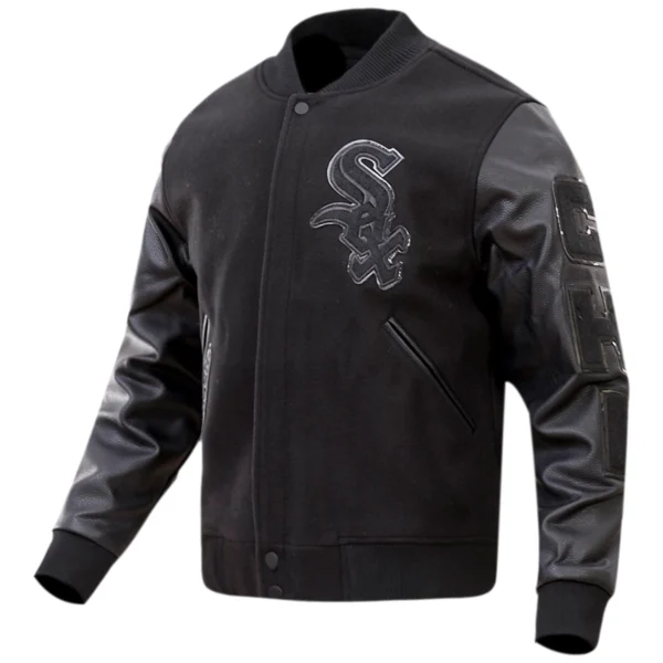 Chicago White Sox Triple Black Wool & Leather Varsity Jacket