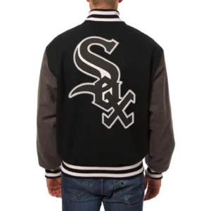 Chicago White Sox Two Tone Handcrafted Logo BlackGray Wool Varsity Jacket 1