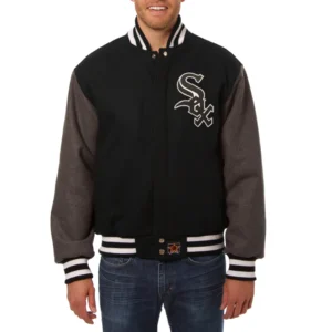 Chicago White Sox Two Tone Handcrafted Logo BlackGray Wool Varsity Jacket