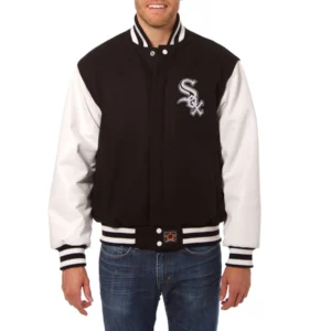 Chicago White Sox Two Tone Real Wool & Leather Varsity Jacket – BlackWhite