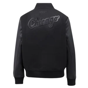 Chicago White Sox Women’s Triple Black Wool & Leather Varsity Black Jacket 1