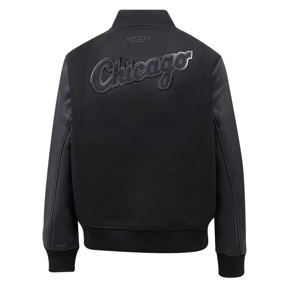 Chicago White Sox Women’s Triple Black Wool & Leather Varsity Black Jacket 1