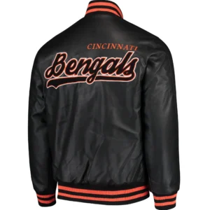 Cincinnati Bengals Black Stiff Arm Pleather Varsity Jacket 1