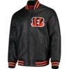 Cincinnati Bengals Black Stiff Arm Pleather Varsity Jacket