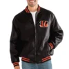 Cincinnati Bengals Black Stiff Arm Pleather Varsity Jacket 2