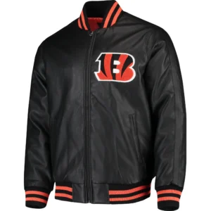Cincinnati Bengals Black Stiff Arm Pleather Varsity Jacket