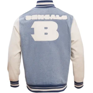 Cincinnati Bengals Blues Denim Varsity Jacket 1