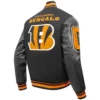 Cincinnati Bengals Mashup Rib Knitted Wool & Leather Varsity Black Jacket 3