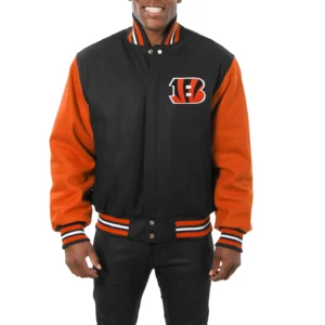 Cincinnati Bengals Two Tone Varsity Black and Orange Jacket