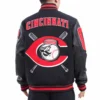 Cincinnati Reds Mashup Black Wool & Leather Varsity Jacket 1