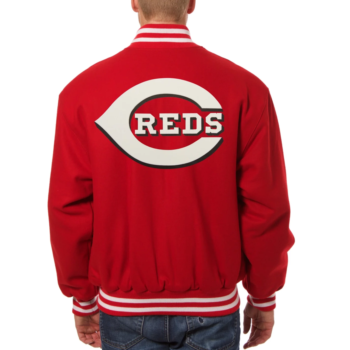 Cincinnati Reds One Color Handcrafted Logo Wool Varsity Jacket – Red 1