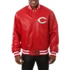 Cincinnati Reds Real Full Leather Varsity Red Jacket