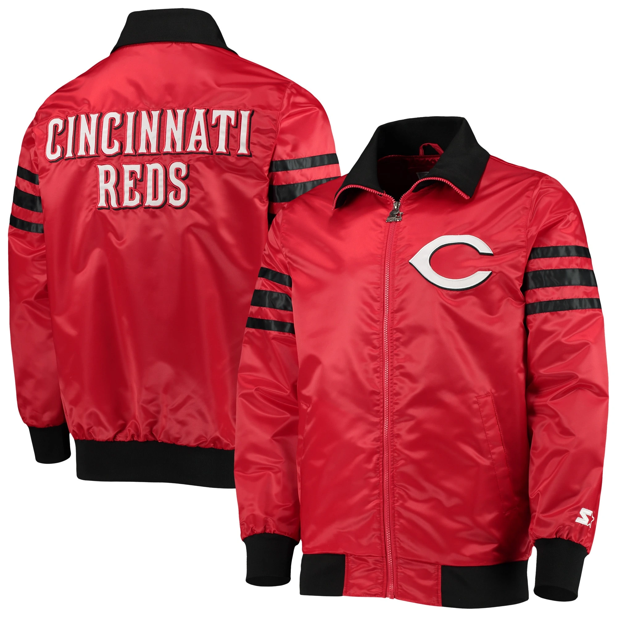 Cincinnati Reds Red The Captain II Full-Zip Satin Varsity Jacket 2