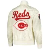 Cincinnati Reds Retro Classic Classic Rib Knitted Full-Snap Satin Varsity Cream Jacket 1