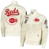 Cincinnati Reds Retro Classic Classic Rib Knitted Full-Snap Satin Varsity Cream Jacket 2