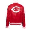 Cincinnati Reds Retro Classic Women’s Full-Snap Satin Varsity Red Jacket 1