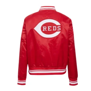 Cincinnati Reds Retro Classic Women’s Full-Snap Satin Varsity Red Jacket 1