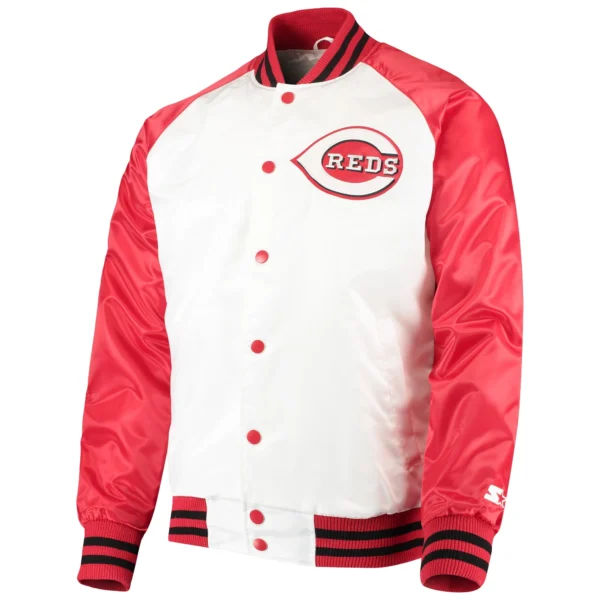 Cincinnati Reds White & Red Clean-Up Hitter Full-Snap Satin Varsity Jacket