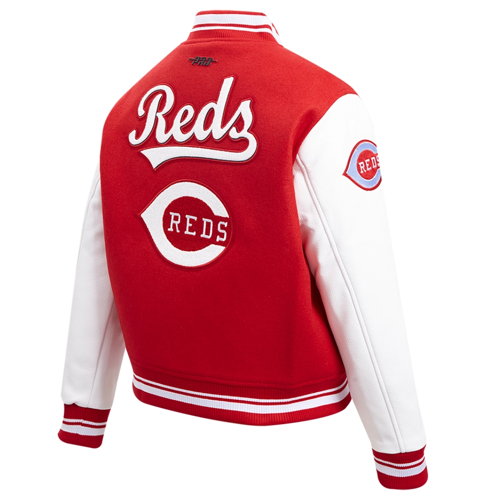 Cincinnati Reds Women’s Retro Classic Wool & Leather Varsity Jacket Red & White 3