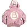 Classic Baby Pink 8 Ball Kid's Bomber Fur Hood Leather Jacket