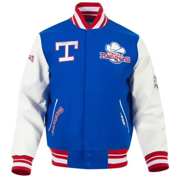 Classic Texas Rangers Retro Blue and White Varsity Wool Jacket