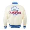 Classic Texas Rangers Retro Full-Snap Cream Varsity Satin Jacket