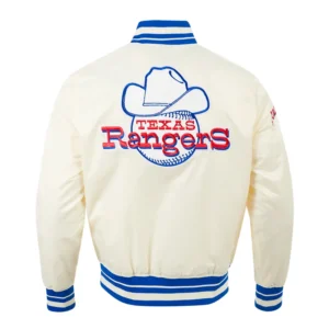 Classic Texas Rangers Retro Full-Snap Cream Varsity Satin Jacket
