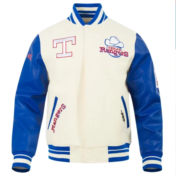 Classic Texas Rangers Retro White and Blue Varsity Wool Jacket