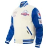 Classic Texas Rangers Retro White and Blue Varsity Wool Jacket with Leather Sleeves
