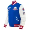 Classic Texas Rangers Retro White and Blue Varsity Wool Jacket with Leather Sleeves