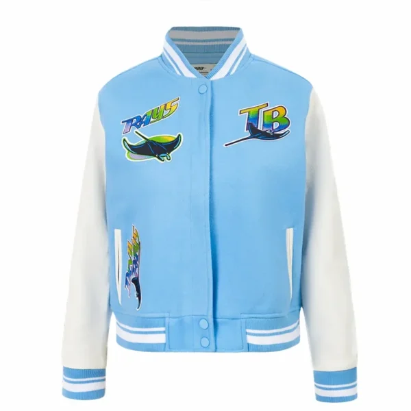 Classic Women’s Tampa Bay Rays Retro Full-Snap Blue and White Varsity Jacket