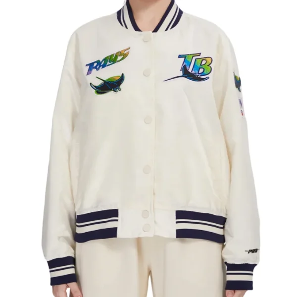 Classic Women’s Tampa Bay Rays Retro Full-Snap White Varsity Jacket