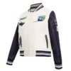 Classic Women’s Tampa Bay Rays Retro Full-Snap White Varsity Wool Jacket with Leather Sleeves