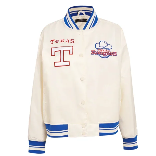 Classic Women’s Texas Rangers Retro Full-Snap Cream Varsity Jacket