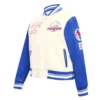 Classic Women’s Texas Rangers Retro White Wool Varsity Jacket with Leather Sleeves