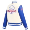 Classic Women’s Texas Rangers Retro White and Blue Varsity Leather Jacket