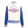 Classic Women’s Texas Rangers Retro White and Blue Varsity Real Leather Jacket