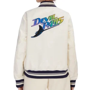 Classic Women’s White Tampa Bay Rays Retro Full-Snap Varsity Satin Jacket